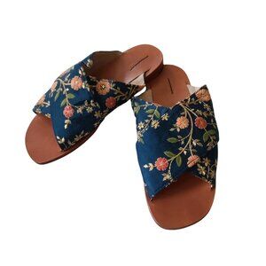 Free People X Momo New York Sunny Days Slip on Sandals Sz 38 US 8 Blue NWOB